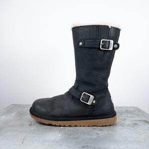 UGG Kensington Black Leather Biker Moto Boot Fur Lined